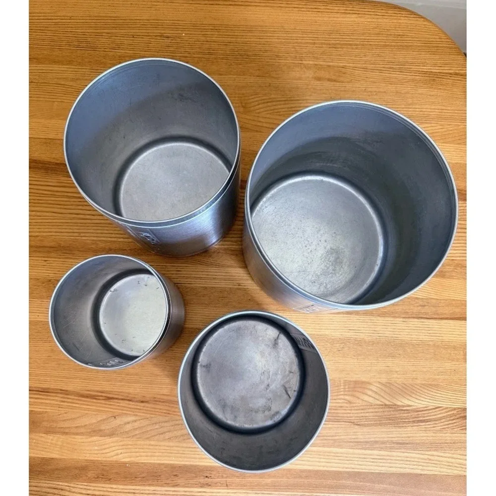 VTG Mid-Century Brushed Aluminum Canister Set Of 4 With Lids 1950s MCM Retro